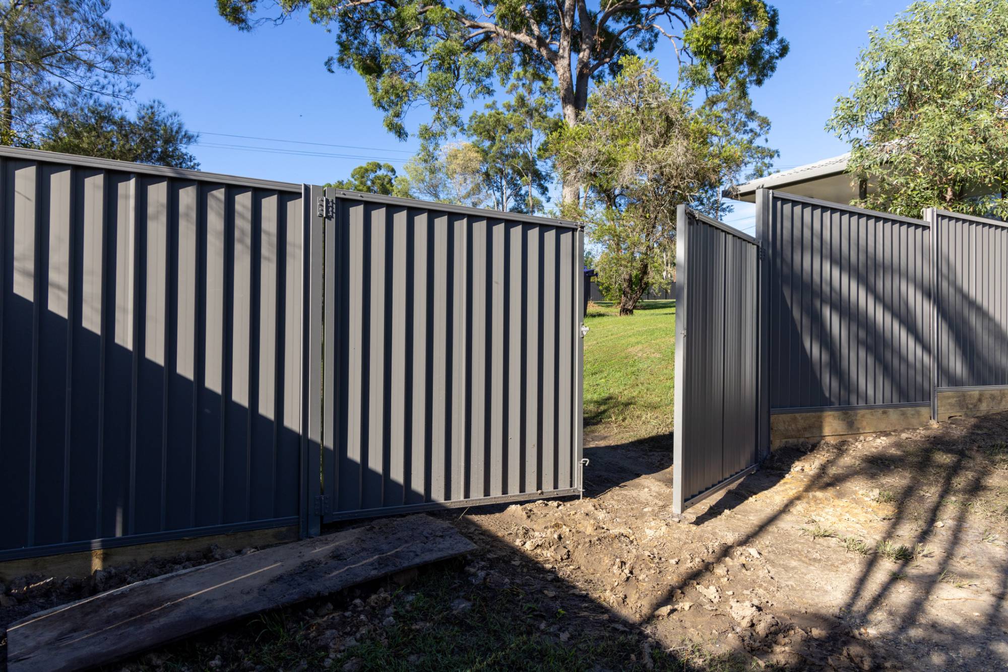 Colorbond fence and gate on a residential block